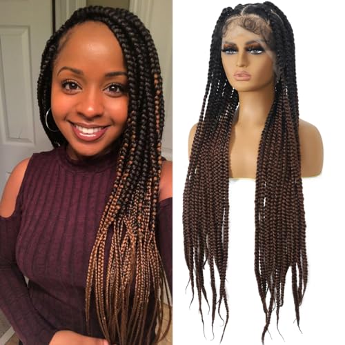 Kintama 360 Jumbo-Perücken aus Vollspitze, für schwarze Frauen, 81,3 cm, knotenfreie Zöpfe, klebefreie Perücke, ohne Cornrow, Jumbo-Box, geflochtene Perücke mit P Kintama 360 Jumbo-Perücken aus Vollspitze, für schwarze Frauen, 81,3 cm, knotenfreie Zöpfe, klebefreie Perücke, ohne Cornrow, Jumbo-Box, geflochtene Perücke mit P von Kintama