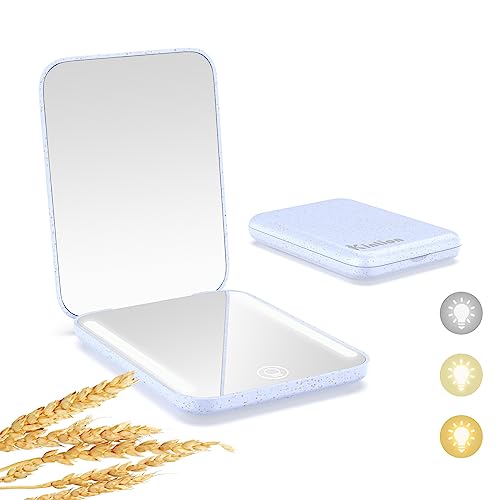 Kintion Wiederaufladbarer Taschenspiegel, LED Kompakt Reise Make up Spiegel, 3 Farbtemperaturen, Dimmbar, Tragbarer Kompaktspiegel, Kleine Handtaschenspiegel Frauen als Geschenk, Hellviolett Kintion Wiederaufladbarer Taschenspiegel, LED Kompakt Reise Make up Spiegel, 3 Farbtemperaturen, Dimmbar, Tragbarer Kompaktspiegel, Kleine Handtaschenspiegel Frauen als Geschenk, Hellviolett von Kintion