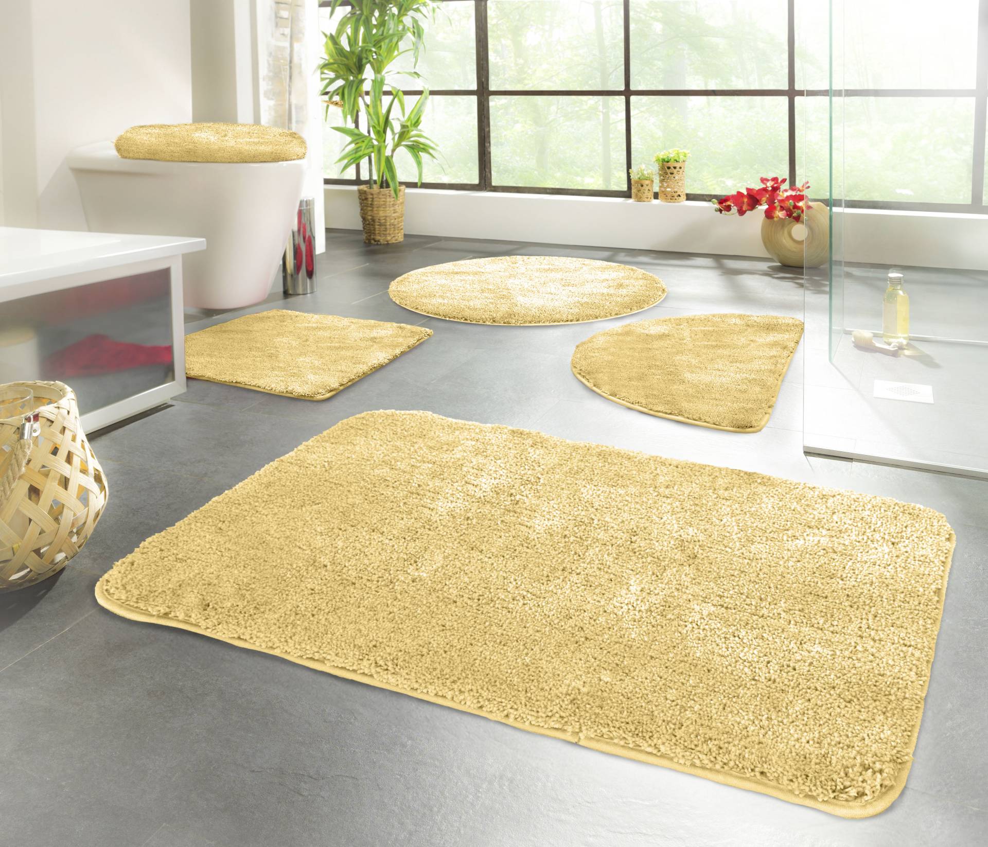 KiNZLER Badematte "Chaozhou" Höhe 20 mm rutschhemmend beschichtet fußbodenheizungsgeeignet Badteppich, Uni Farben, weich, als rechteckig, rund & Set erhältlich von Kinzler
