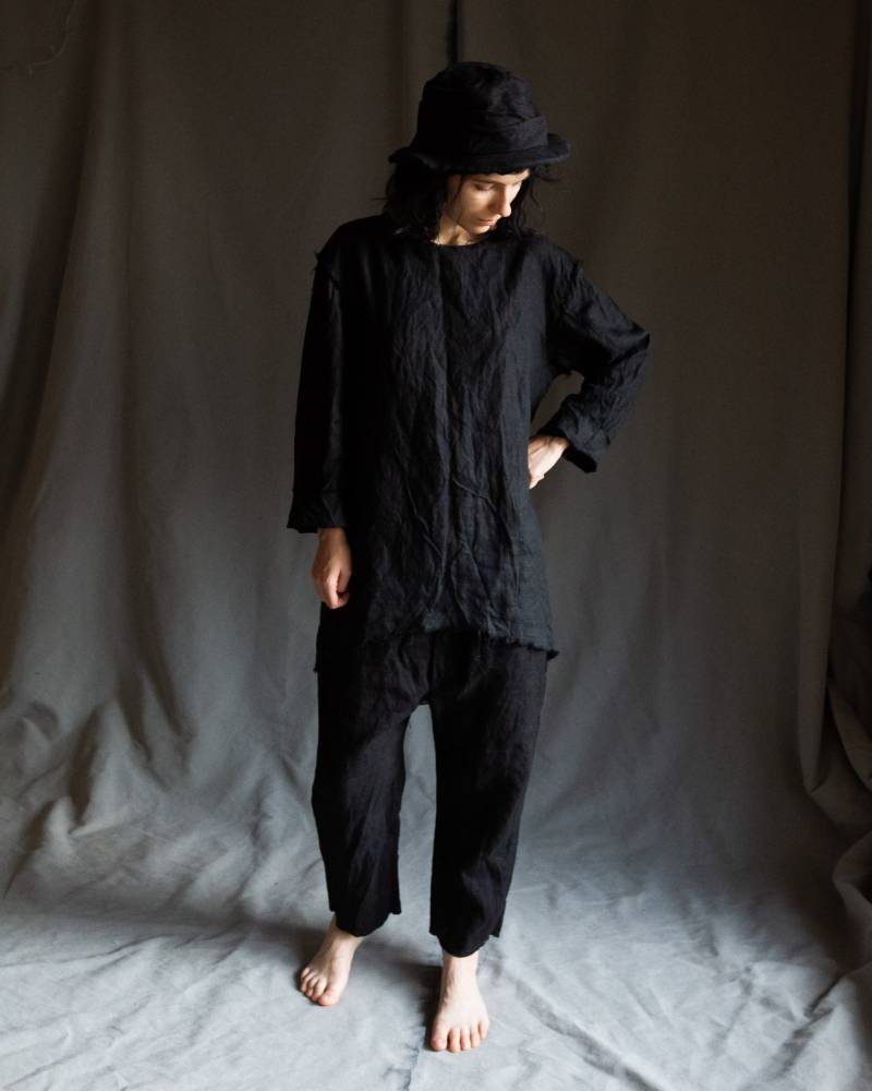 Größe Xs-S | Frauen Long-Shirt Ghost, Schwarzes Mittelschweres Leinen von Kinzzza