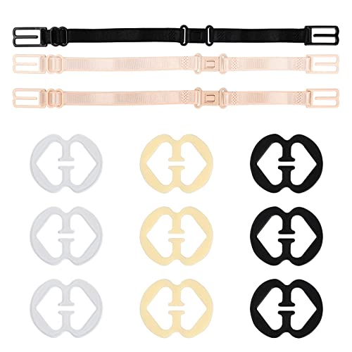 BH-Träger rutschfeste BH Träger Elastisch Verstellbarer Anti-Rutsch-Schnalle BH-Clip 3-BH-Träger mit 9-Teiligen BH-Clips für Volle Körbchengröße Damen BH-Träger Magic Clip Transparent Teint schwarz von Kioiner