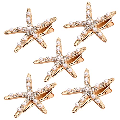 Diamant Haarspange, 5 Stück Seestern Metall Haarspangen, Pearl Haar Barrettes Kopfschmuck Hochzeit, Strand Seestern Haarnadel, Haarschmuck Dekoratives Zubehör für Damen, Mädchen von Kioiner