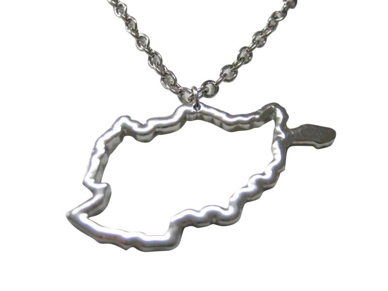 Silber Getönten Afghanistan Karte Umriss Anhänger Halskette von KiolaDesigns