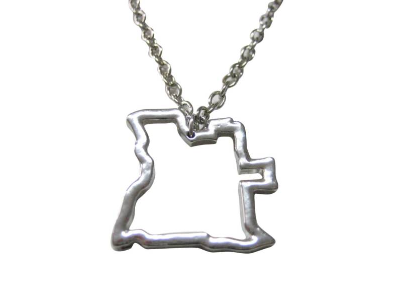 Silber Getönten Angola Karte Umriss Anhänger Halskette von KiolaDesigns