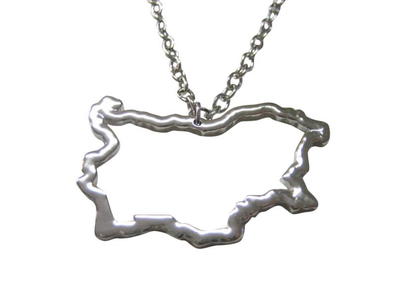 Silber Getönten Bulgarien Karte Umriss Anhänger Halskette von KiolaDesigns
