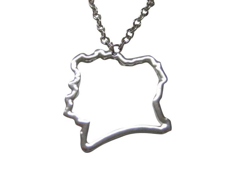 Silber Getönten Elfenbeinküste Karte Umriss Anhänger Halskette von KiolaDesigns