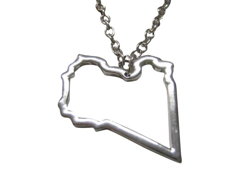 Silber Getönten Libyen Karte Umriss Anhänger Halskette von KiolaDesigns