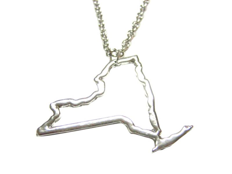 Silber Getönten New York Staatliche Karte Umriss Anhänger Halskette von KiolaDesigns