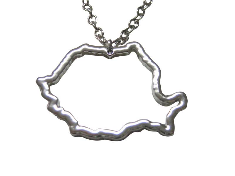 Silber Getönten Rumänien Karte Umriss Anhänger Halskette von KiolaDesigns