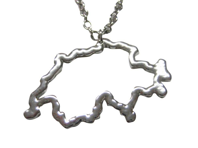 Silber Getönten Schweiz Karte Umriss Anhänger Halskette von KiolaDesigns