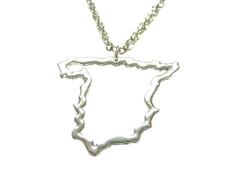 Silber Getönten Spanien Karte Umriss Anhänger Halskette von KiolaDesigns