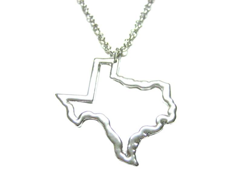 Silber Getönten Texas State Karte Umriss Anhänger Halskette von KiolaDesigns