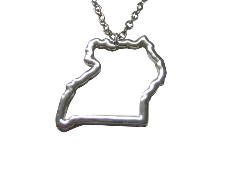 Silber Getönten Uganda Karte Umriss Anhänger Halskette von KiolaDesigns