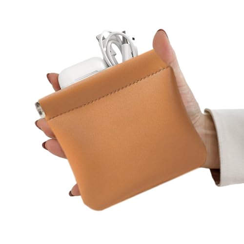 Kioriur Kleine Kosmetiktasche zum Zusammendrücken | Kosmetiktasche aus PU-Leder für Geldbörse – Make-up-Taschen, automatischer Verschluss, kleine Taschen für, Brown Trumpet, Se référer au descriptif von Kioriur