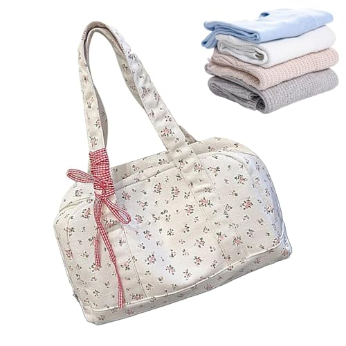 Kioriur Reise-Puff-Tasche, Blumenmuster, für Damen, Schultertasche, mit Schleife | Hübsche Woche, Rosa, Se référer au descriptif, Siehe Beschreibung von Kioriur