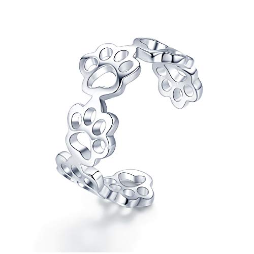 925 Sterling Silber verstellbare Katzen- und Hundeabdrücke Paw Trail Ringe für Frauen Party Silberschmuck von Kipebep