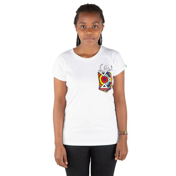 Kipepeo-Clothing Damen T-Shirt aus Bio-Baumwolle mit Brusttasche NYANI Made in Kenya von Kipepeo-Clothing