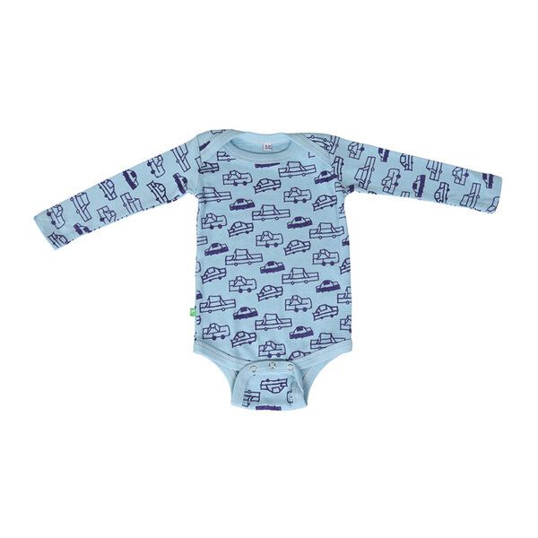 Kipepeo-Clothing Langarmbody Baby Body aus Bio-Baumwolle „Cars“ hellblau von Kipepeo-Clothing