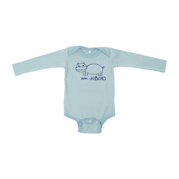 Kipepeo-Clothing Langarmbody Baby Body aus Bio-Baumwolle „Hippo“ Himmelblau von Kipepeo-Clothing