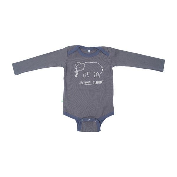 Kipepeo-Clothing Langarmbody Baby Body aus Bio-Baumwolle ELEPHANT Dunkelgrau. Handmade in Kenya von Kipepeo-Clothing