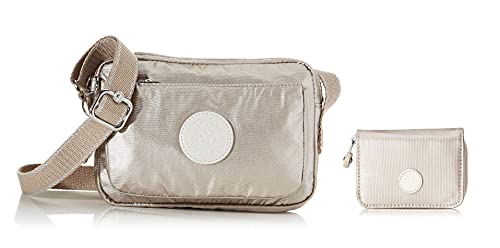 Kipling Damen Abanu Umhängetasche Silber (Metallic Glow) + Damen Tops Geldbörse Silber (Metallic Glow) von Kipling