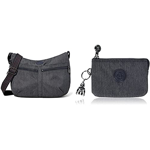 Kipling Damen IZELLAH Umhängetasche, Blau (Active Denim) 33 x 23 x 12 cm + Damen Creativity S Münzbörse, Blau (Active Denim), 14.5x9.5x5 cm von Kipling