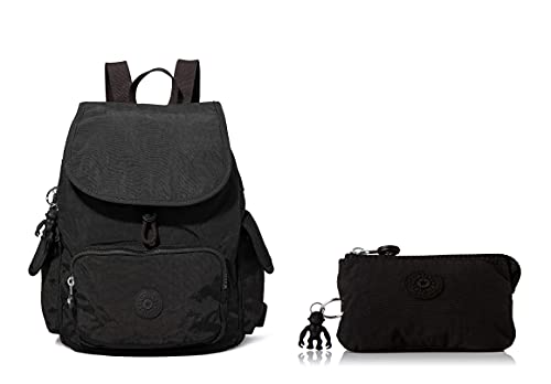 Kipling Womens City Pack S BACKPACKS, Black Noir, 27x33.5x19 cm (B x H x T) + Womens CREATIVITY S POUCHES/CASES, Black Noir, 4x14.5x9.5 cm von Kipling