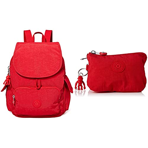 Kipling Womens City Pack S Backpacks, Red Rouge, 19x27x33.5 cm + Womens Creativity S Pouches/Cases, Red Rouge, 4x14.5x9.5 cm von Kipling