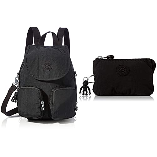 Kipling Womens Firefly UP Backpacks, Black Noir, 14x22x31 cm + Womens CREATIVITY S POUCHES/CASES, Black Noir, 4x14.5x9.5 cm von Kipling