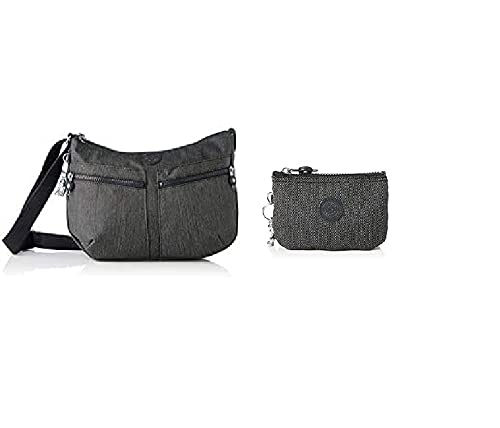 Kipling Womens IZELLAH Crossbody, Black Peppery, 12x33x23 cm + Womens CREATIVITY S POUCHES/CASES, Black Peppery, 4x14.5x9.5 cm von Kipling