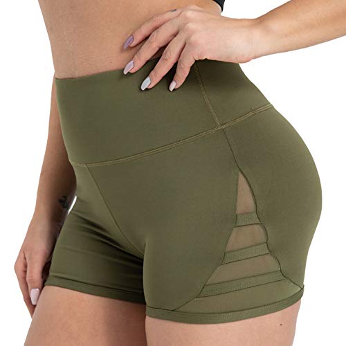 Kipro Damen Kurze Sporthose Blickdicht High Waist Radelhose Yoga Shorts Armee grün&L von Kipro