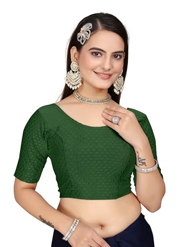 Kipzy Women's Round Neck Dobby Cotton Lycra Stretchable Elbow Sleeve Readymade Saree Blouse 38 Green Kipzy Women's Round Neck Dobby Cotton Lycra Stretchable Elbow Sleeve Readymade Saree Blouse 38 Green von Kipzy