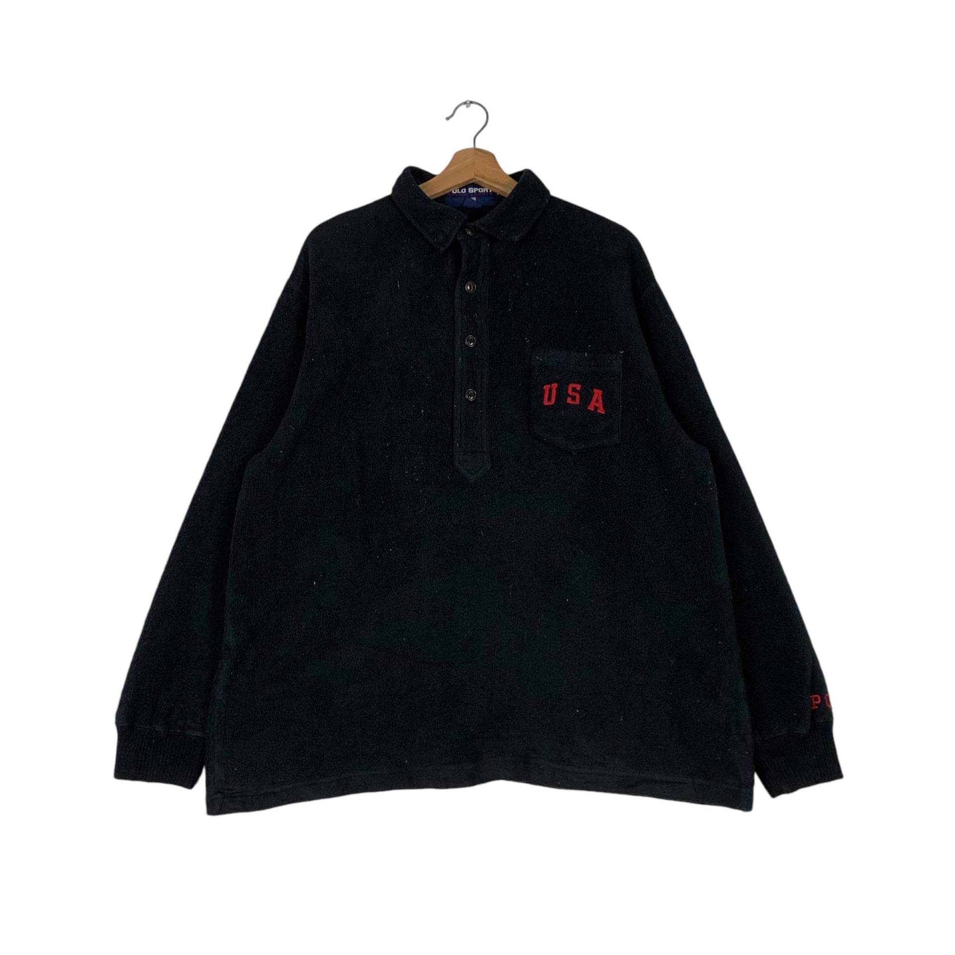 Vintage Polo Sport Ralph Lauren Stickerei Kleines Usa Logo Single Pocket Halbe Taste Kragen Pullover Fleece Herren Größe L # 1263-C57 von KiraCokeEm