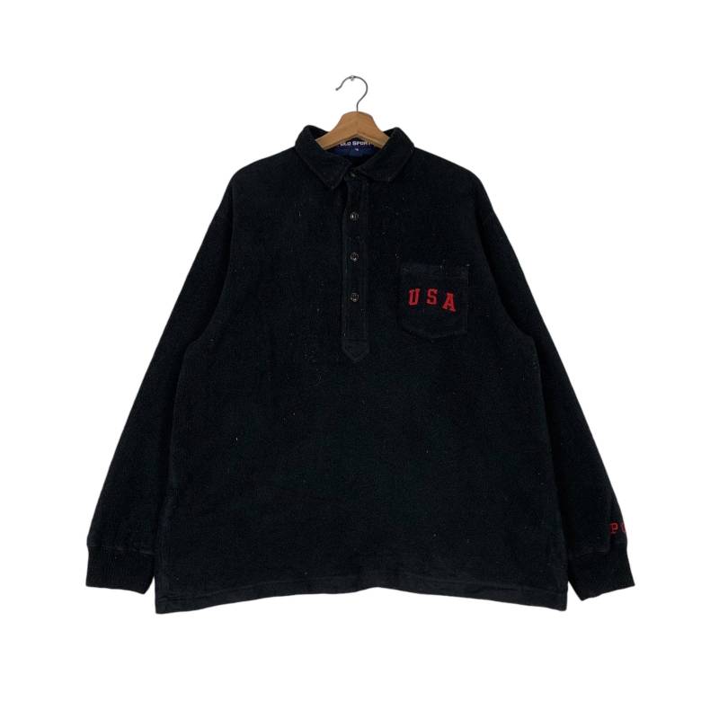 Vintage Polo Sport Ralph Lauren Stickerei Kleines Usa Logo Single Pocket Halbe Taste Kragen Pullover Fleece Herren Größe L # 1263-C57 von KiraCokeEm