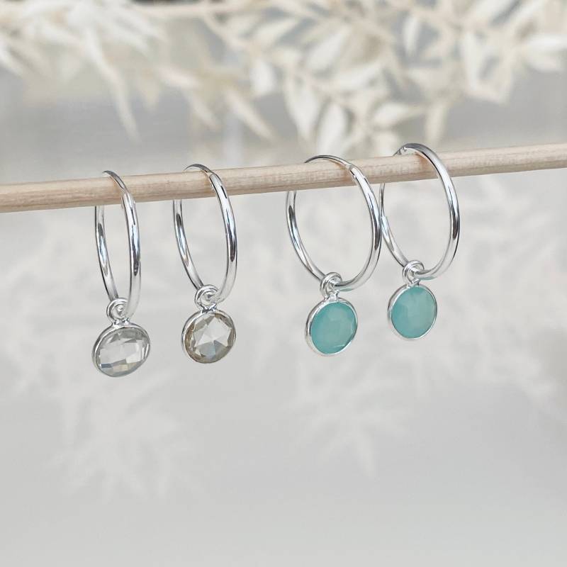 Creolen Mit Edelstein Einhänger 925 Sterling Silber Creolen Mit Edelstein Einhänger 925 Sterling Silber von KiraMiraJewelry