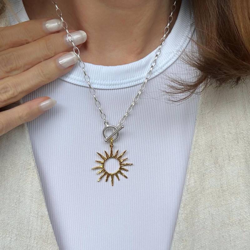 Gliederkette Mit T-Bar Und Sonne 925 Sterling Silber/Teilvergoldet von KiraMiraJewelry