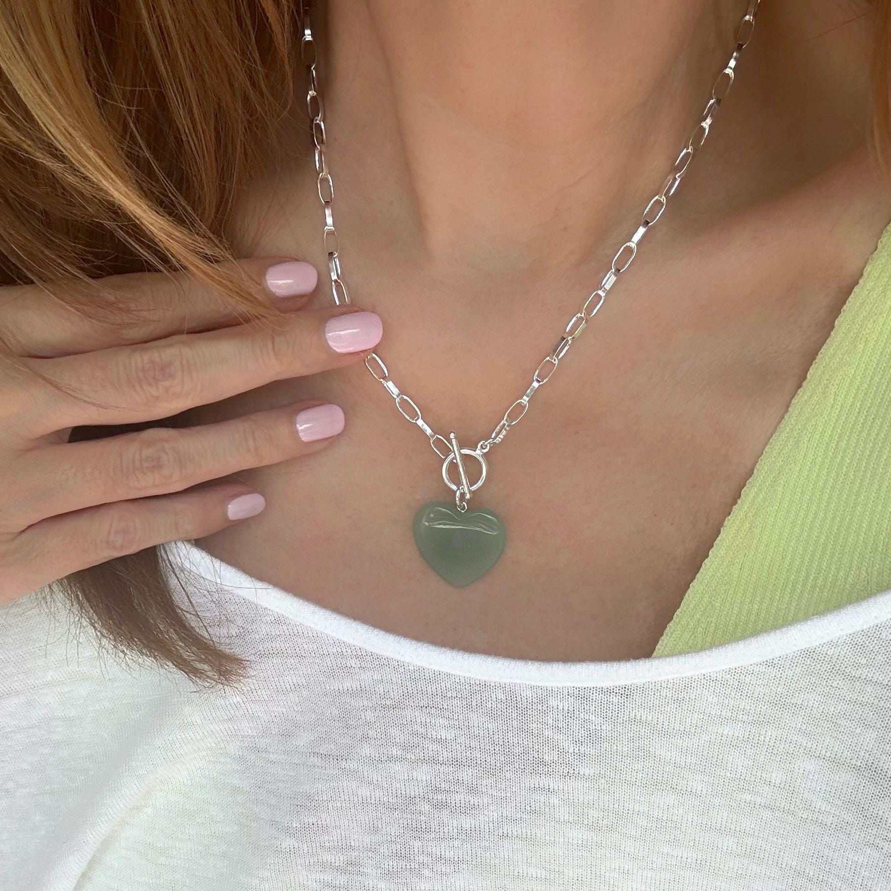 Gliederkette Mit Toggle Und Aventurin Herz 925 Sterling Silber Gliederkette Mit Toggle Und Aventurin Herz 925 Sterling Silber von KiraMiraJewelry