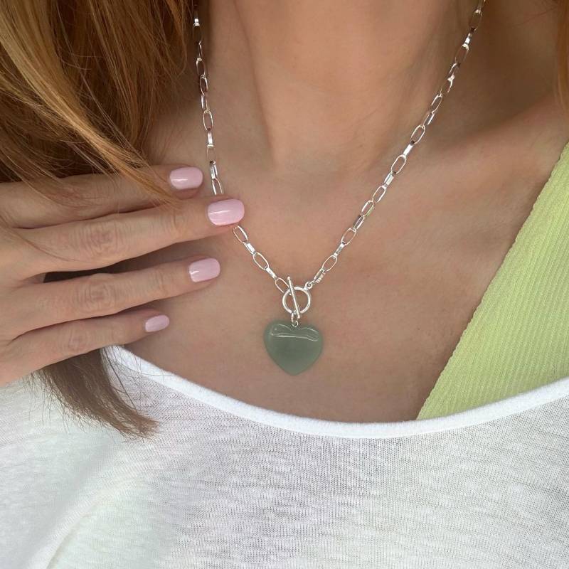 Gliederkette Mit Toggle Und Aventurin Herz 925 Sterling Silber Gliederkette Mit Toggle Und Aventurin Herz 925 Sterling Silber von KiraMiraJewelry