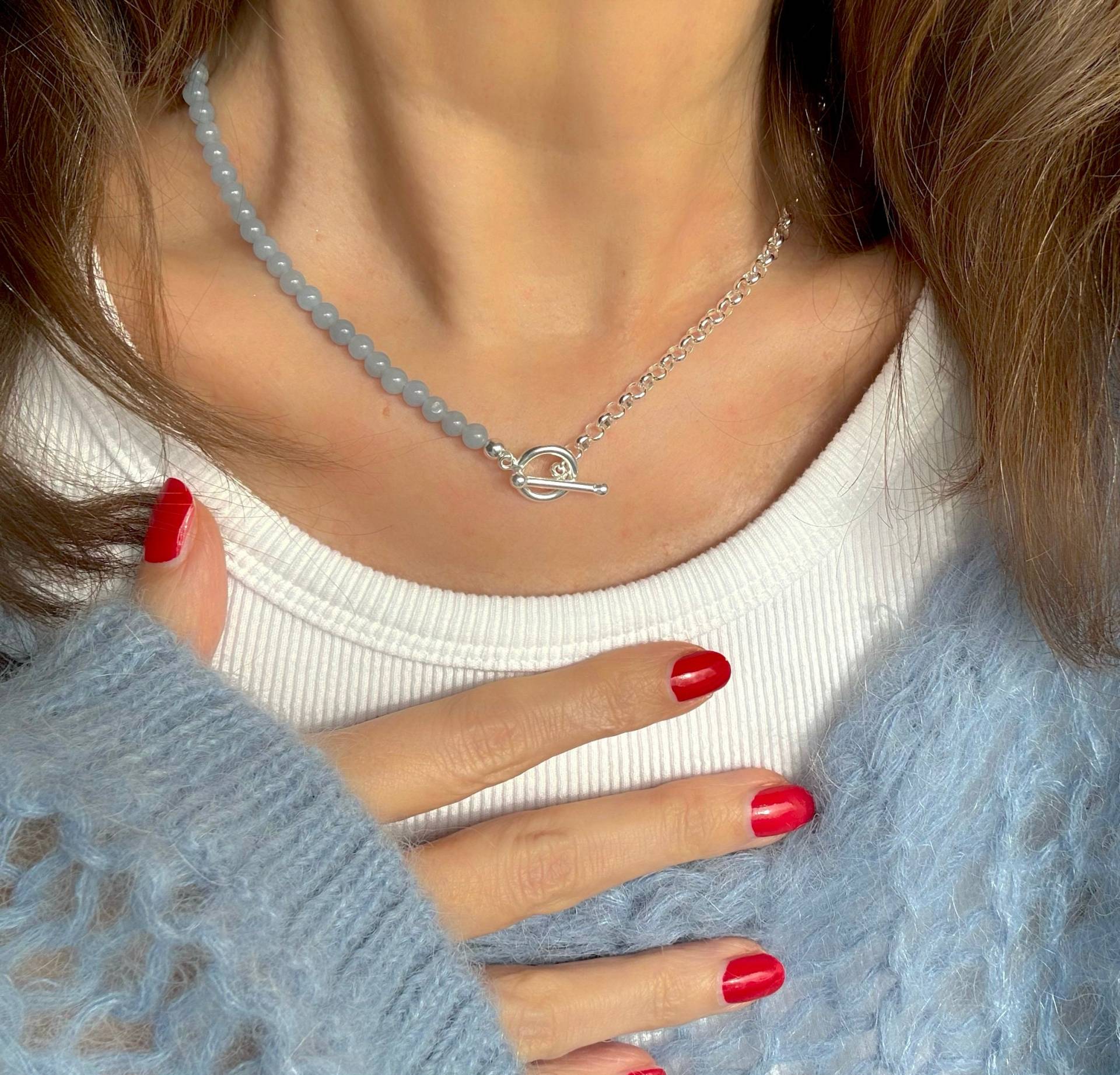 Kette Halb Blaue Edelsteine Und Silberglieder Mit Knebel Verschluss 925 Sterling Silber Kette Halb Blaue Edelsteine Und Silberglieder Mit Knebel Verschluss 925 Sterling Silber von KiraMiraJewelry