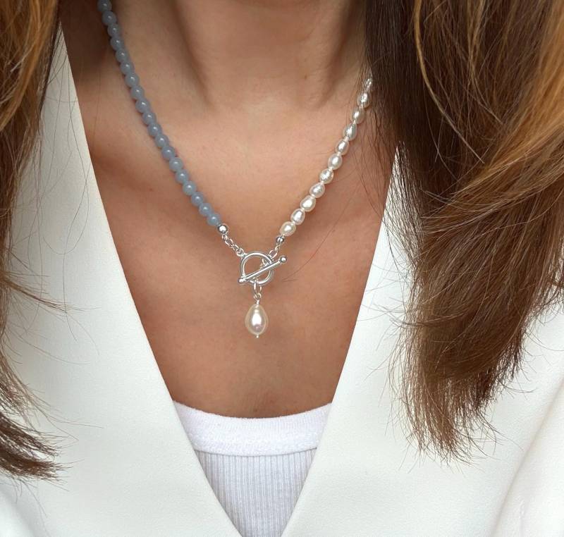 Pearls & Blue Kette Mit Knebel Verschluss 925 Sterling Silber Pearls & Blue Kette Mit Knebel Verschluss 925 Sterling Silber von KiraMiraJewelry