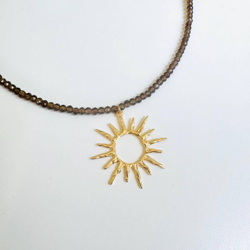 Rauchquarz Kette Mit Sonnen Anhänger 925 Sterling Silber Vergoldet Rauchquarz Kette Mit Sonnen Anhänger 925 Sterling Silber Vergoldet von KiraMiraJewelry