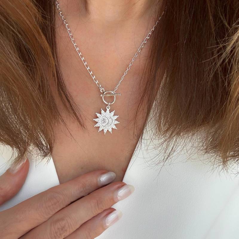 Sun & Moon Kette Mit Toggle Verschluß 925 Sterling Silber von KiraMiraJewelry