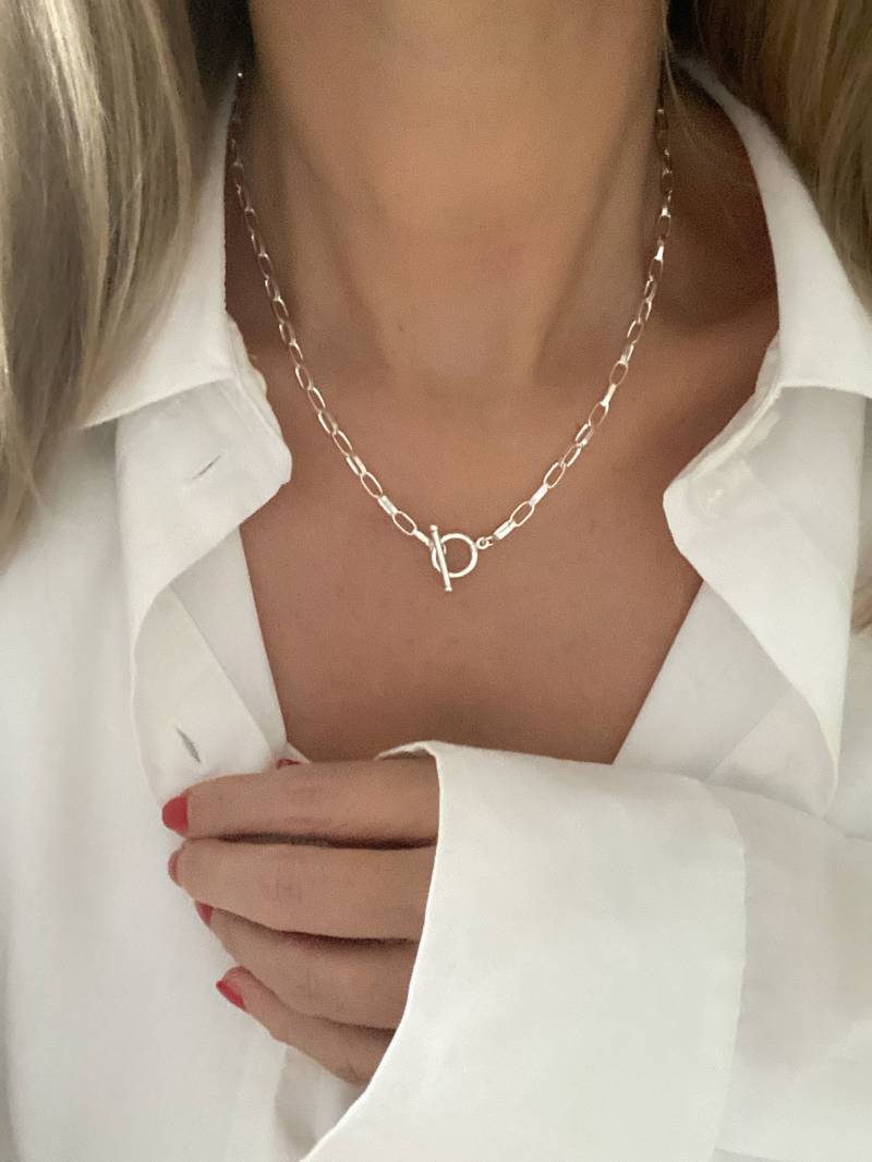Trendige Gliederkette Mit Knebel Verschluss 925 Sterling Silber von KiraMiraJewelry