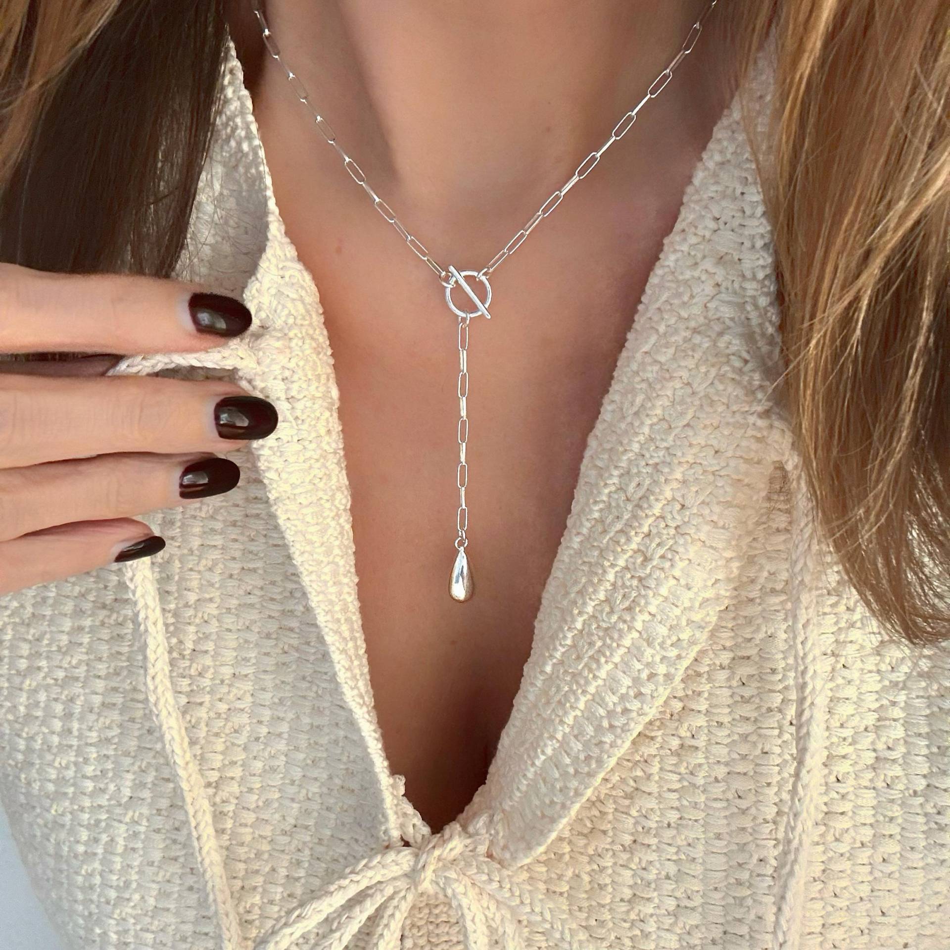 Y-Kette Mit Glänzenden Tropfen 925 Sterling Silber Y-Kette Mit Glänzenden Tropfen 925 Sterling Silber von KiraMiraJewelry
