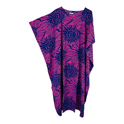 Batik-Kleid für Damen, Boho-Design, locker, Sommer, Strand, Baggy-Kaftan, Übergröße, rose, One size (Übergröße) von Kiran Fashion