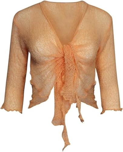 Kiran Fashion Damen-Bolero, 3/4-Ärmel, Feinstrick-Bolero, bauchfrei, dehnbar, Einheitsgröße, aprikose, Einheitsgröße von Kiran Fashion