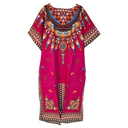 Langes Kaftan-Kleid für Damen, 100 % Baumwolle, Sommer, Dashiki, afrikanischer Druck, Einheitsgröße, lockerer Stil, Strandabdeckung, rose, Einheitsgröße Langes Kaftan-Kleid für Damen, 100 % Baumwolle, Sommer, Dashiki, afrikanischer Druck, Einheitsgröße, lockerer Stil, Strandabdeckung, rose, Einheitsgröße von Kiran Fashion