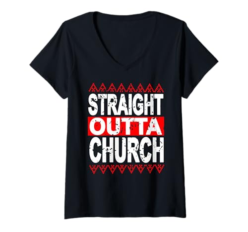 Damen Raus aus der Kirche Lustiger festlicher Glaube Witz T-Shirt mit V-Ausschnitt Damen Raus aus der Kirche Lustiger festlicher Glaube Witz T-Shirt mit V-Ausschnitt von Kirchengänger Humor für Feiertage