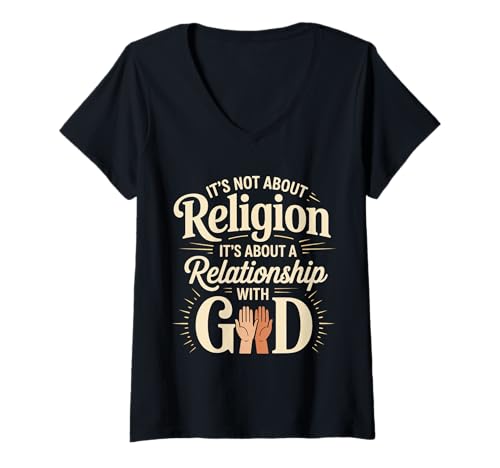 Damen It's A Relationship with God Not Religion |- T-Shirt mit V-Ausschnitt Damen It's A Relationship with God Not Religion |- T-Shirt mit V-Ausschnitt von Kirchliche Religion und Beziehung