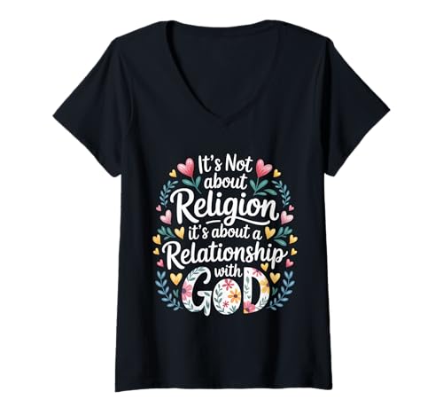 Damen It's A Relationship with God Not Religion - T-Shirt mit V-Ausschnitt Damen It's A Relationship with God Not Religion - T-Shirt mit V-Ausschnitt von Kirchliche Religion und Beziehung